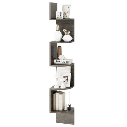 5-Tier Corner Shelf Floating Bookshelf Wall Mounted Storage Organizer, Oak Bookcases at Gallery Canada