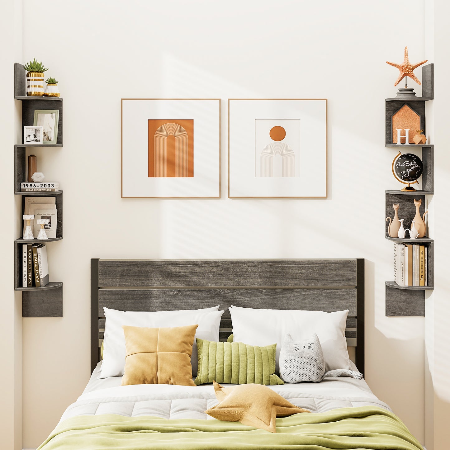 5-Tier Corner Shelf Floating Bookshelf Wall Mounted Storage Organizer, Oak Bookcases at Gallery Canada