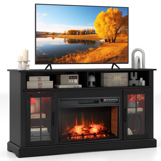 Fireplace TV Stand, 50 Inch, Black Entertainment Centers & TV Stands Black at Gallery Canada
