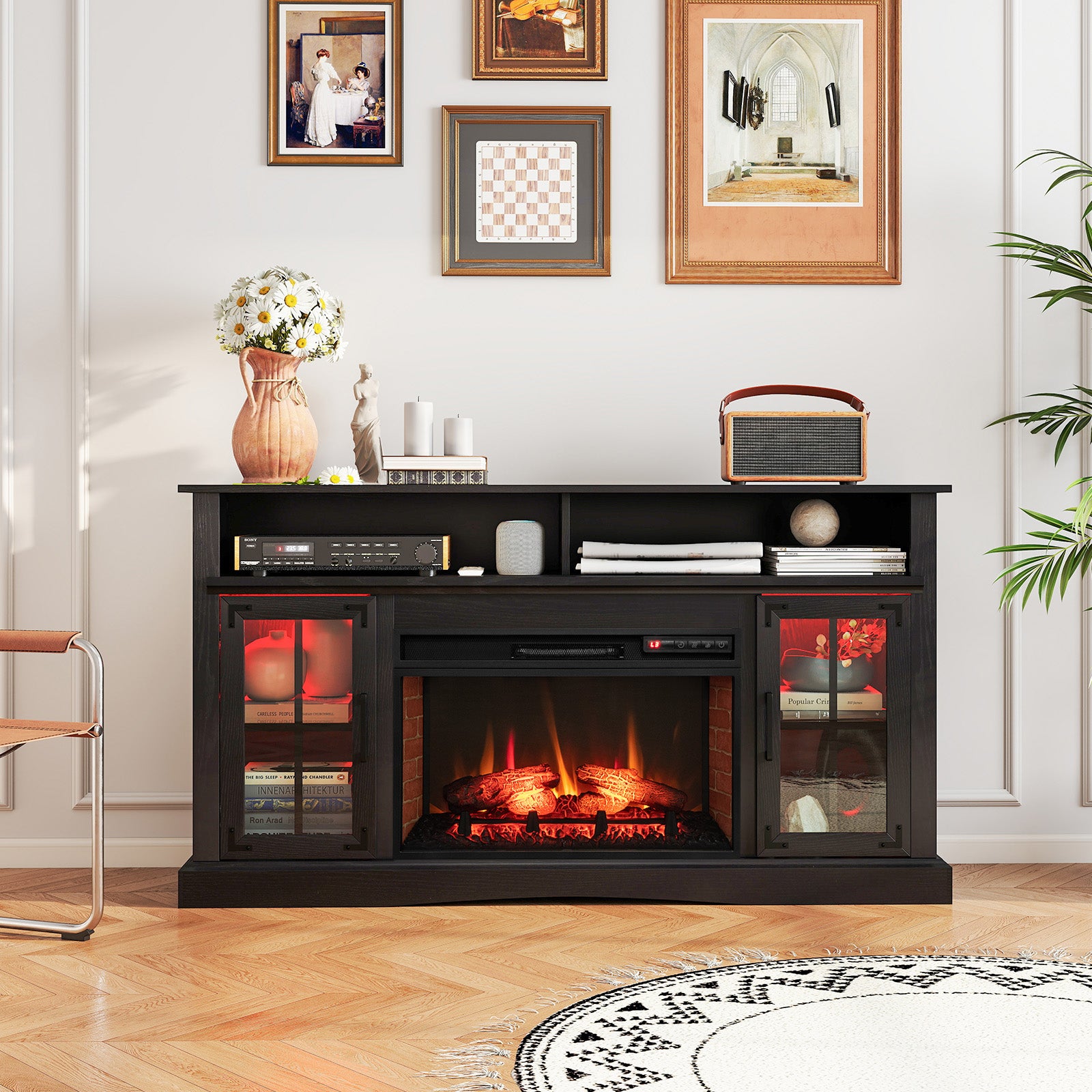 Fireplace TV Stand with Remote Controls and Thermostat for TVs Up to 50 Inch, Black Entertainment Centers & TV Stands at Gallery Canada