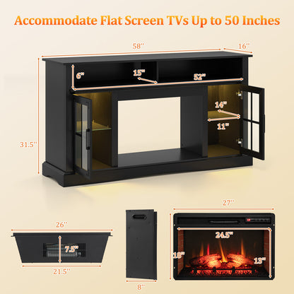 Fireplace TV Stand with Remote Controls and Thermostat for TVs Up to 50 Inch, Black Entertainment Centers & TV Stands at Gallery Canada