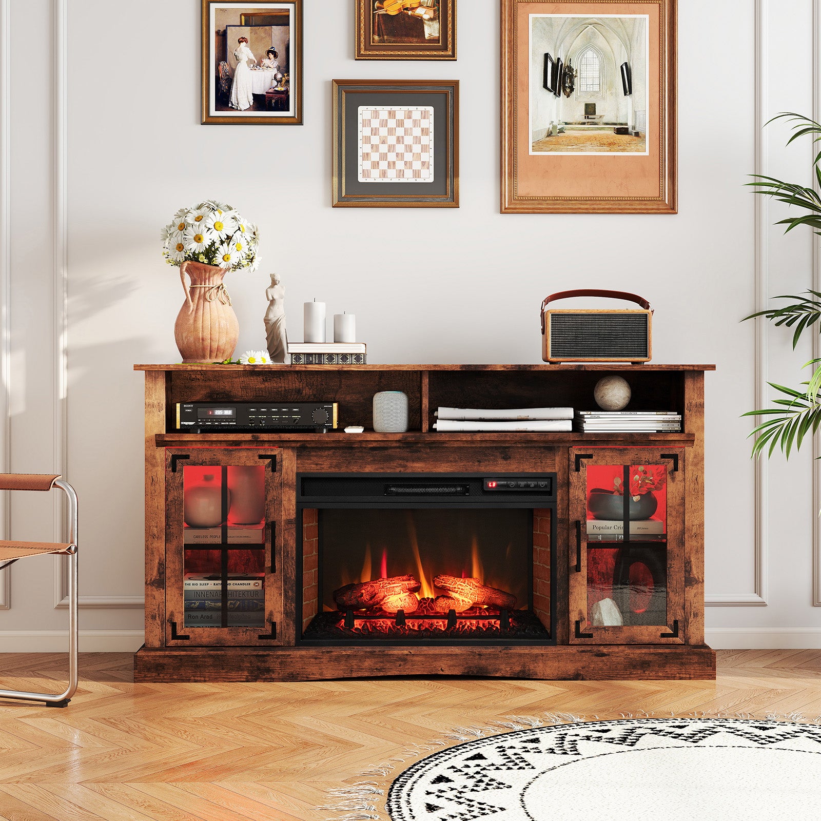 Fireplace TV Stand with Remote Controls and Thermostat for TVs Up to 50 Inch, Rustic Brown Entertainment Centers & TV Stands at Gallery Canada