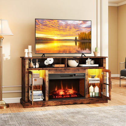 Fireplace TV Stand with Remote Controls and Thermostat for TVs Up to 50 Inch, Rustic Brown Entertainment Centers & TV Stands at Gallery Canada