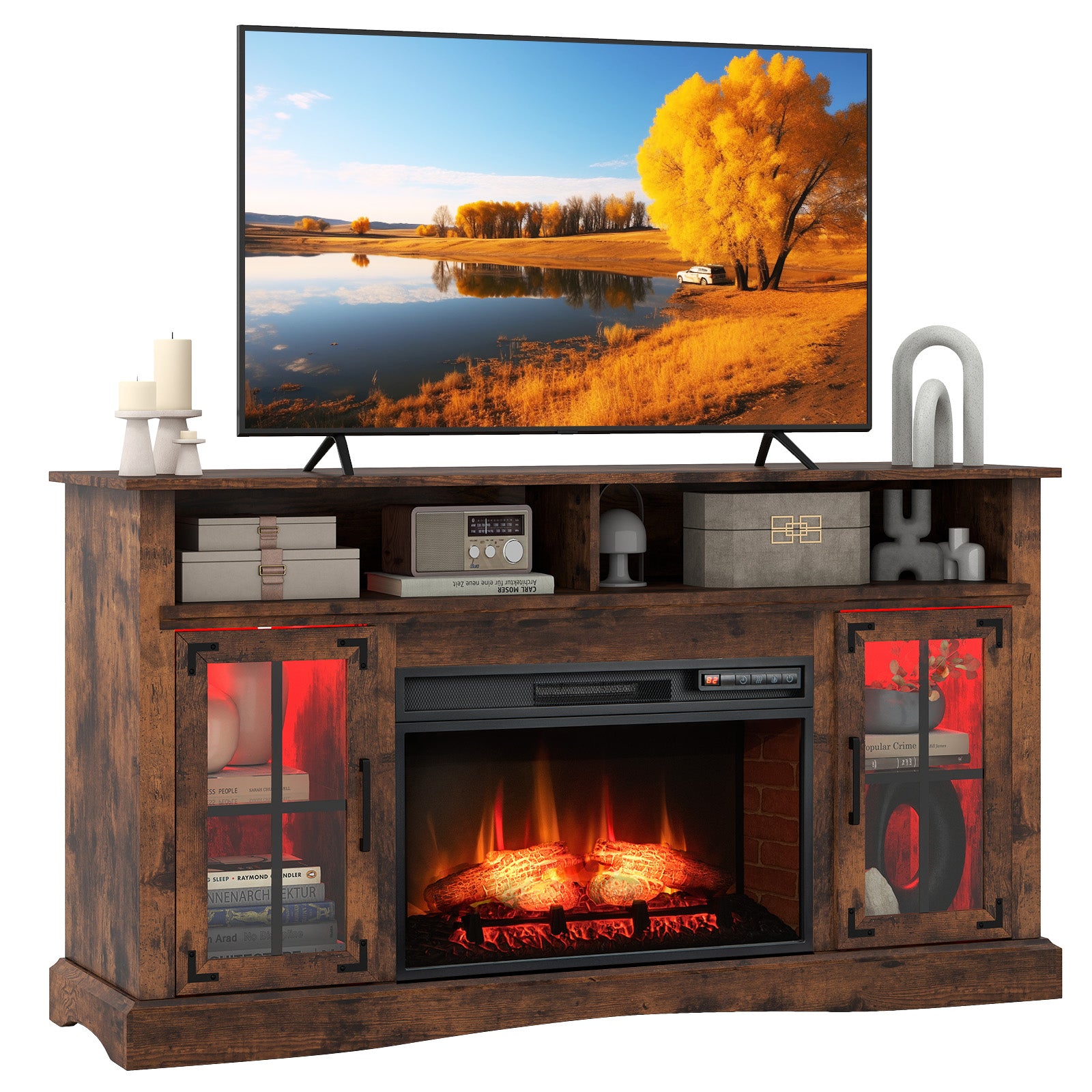 Fireplace TV Stand with Remote Controls and Thermostat for TVs Up to 50 Inch, Rustic Brown Entertainment Centers & TV Stands Rustic Brown at Gallery Canada