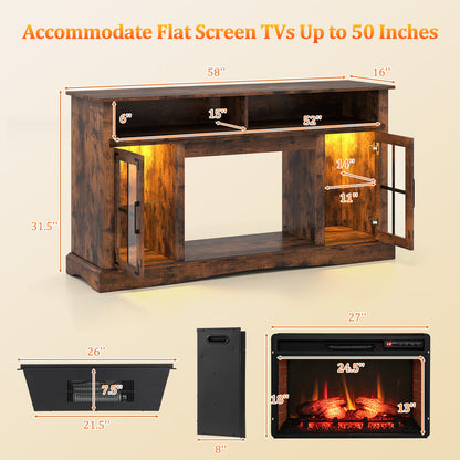 Fireplace TV Stand with Remote Controls and Thermostat for TVs Up to 50 Inch, Rustic Brown Entertainment Centers & TV Stands at Gallery Canada