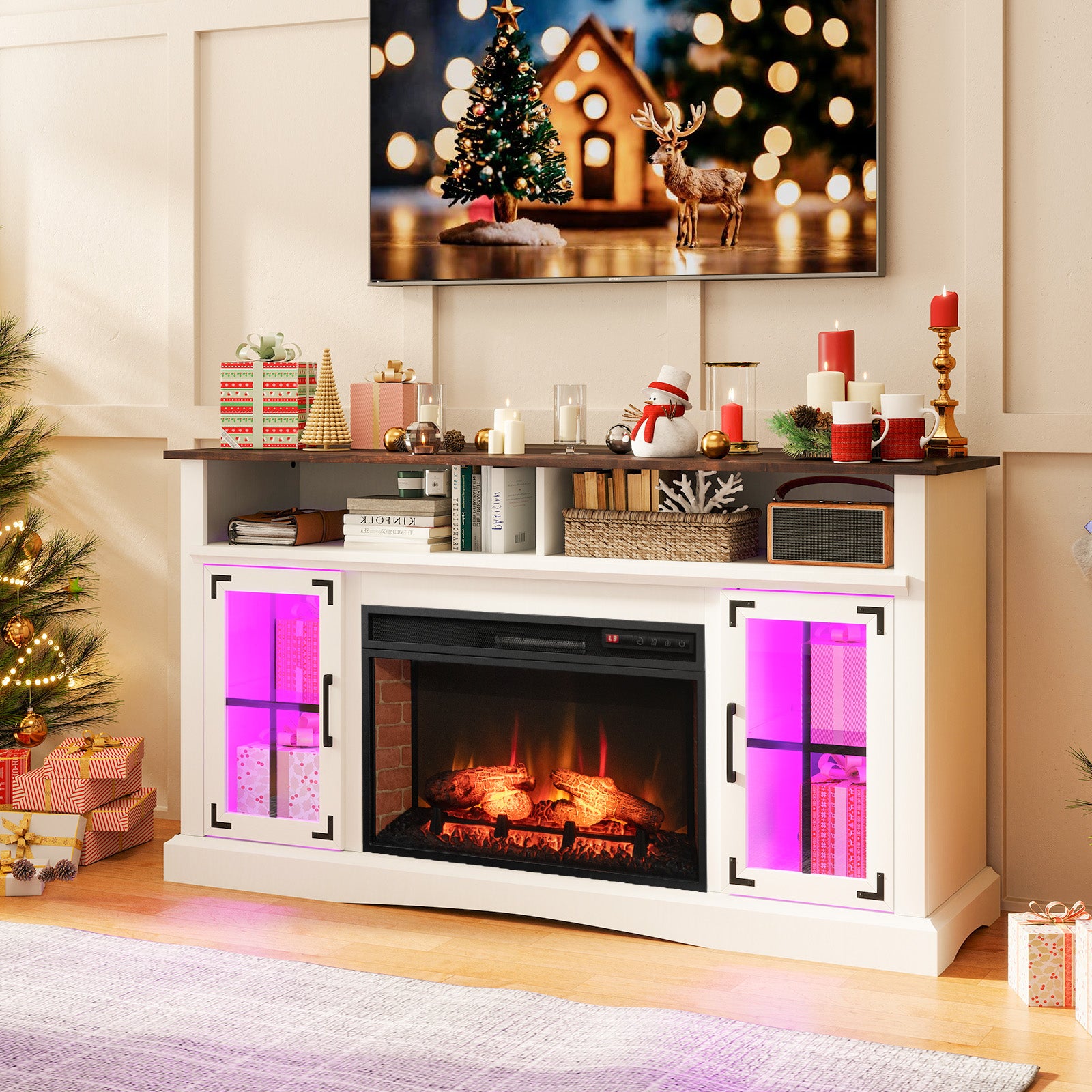 Fireplace TV Stand with Remote Controls and Thermostat for TVs Up to 50 Inch, White Entertainment Centers & TV Stands at Gallery Canada