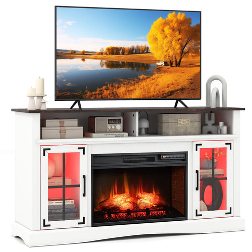Fireplace TV Stand, 50 Inch, Remote and Thermostat, White