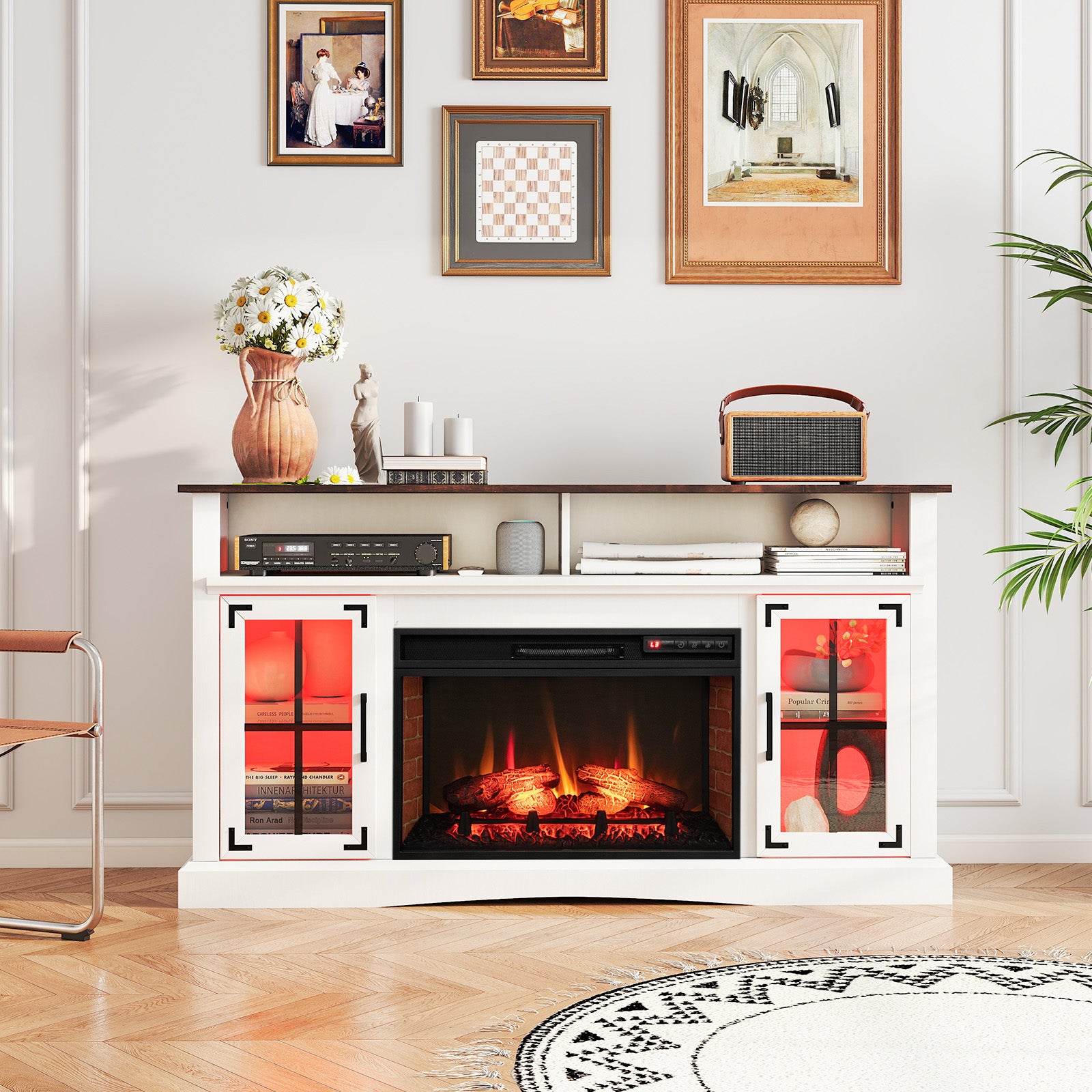 Fireplace TV Stand with Remote Controls and Thermostat for TVs Up to 50 Inch, White Entertainment Centers & TV Stands at Gallery Canada