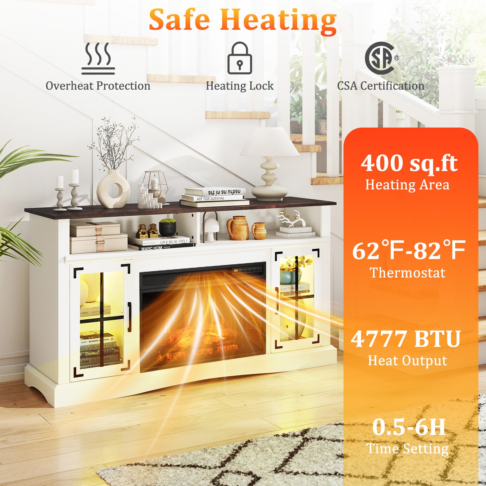 Fireplace TV Stand with Remote Controls and Thermostat for TVs Up to 50 Inch, White Entertainment Centers & TV Stands at Gallery Canada