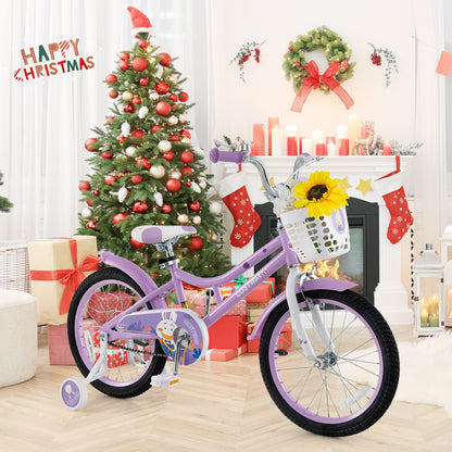 18 Inch Girl Bike with Basket with Detachable Training Wheels for 4-8 Years Old-18 inches, Purple Kids Bike at Gallery Canada