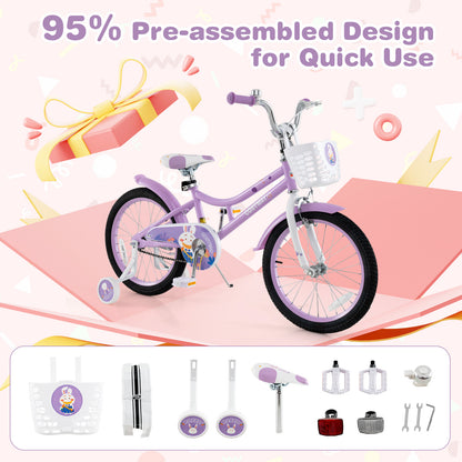 18 Inch Girl Bike with Basket with Detachable Training Wheels for 4-8 Years Old-18 inches, Purple Kids Bike at Gallery Canada