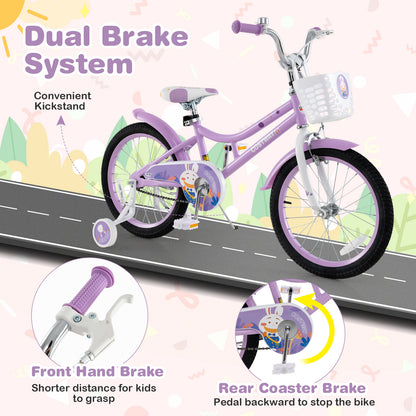 18 Inch Girl Bike with Basket with Detachable Training Wheels for 4-8 Years Old-18 inches, Purple Kids Bike at Gallery Canada