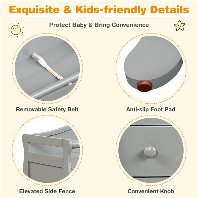 Baby Changing Table Infant Diaper with 3 Drawers and Safety Belt, Gray Changing Tables at Gallery Canada