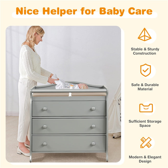 Baby Changing Table Infant Diaper with 3 Drawers and Safety Belt, Gray Changing Tables at Gallery Canada