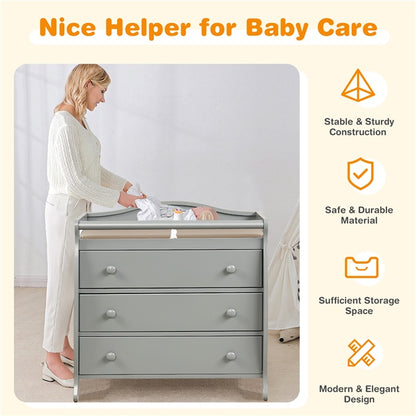 Baby Changing Table Infant Diaper with 3 Drawers and Safety Belt, Gray Changing Tables at Gallery Canada