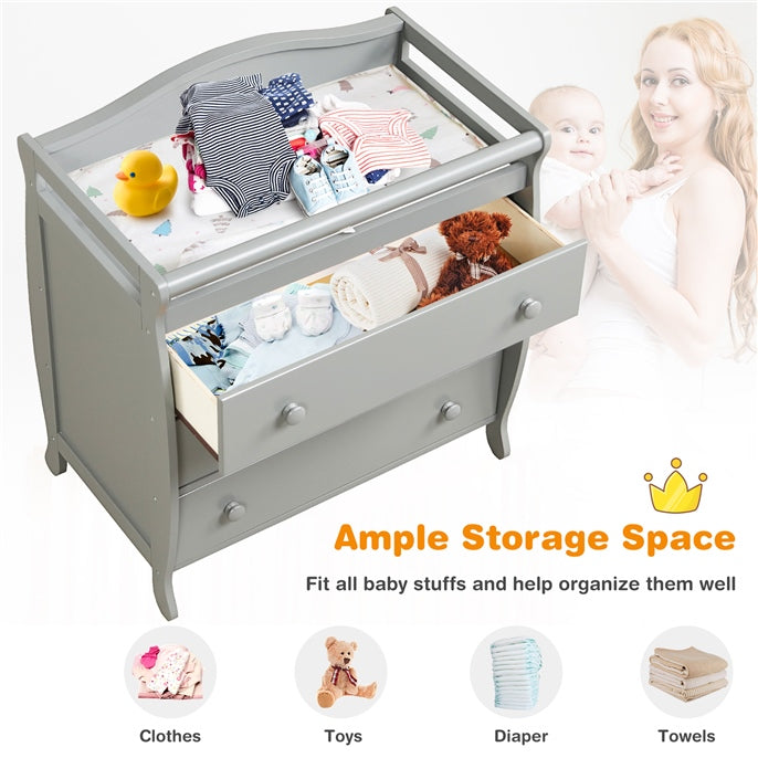 Baby Changing Table Infant Diaper with 3 Drawers and Safety Belt, Gray Changing Tables at Gallery Canada