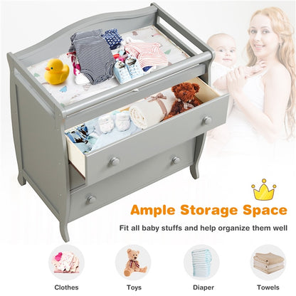 Baby Changing Table Infant Diaper with 3 Drawers and Safety Belt, Gray Changing Tables at Gallery Canada