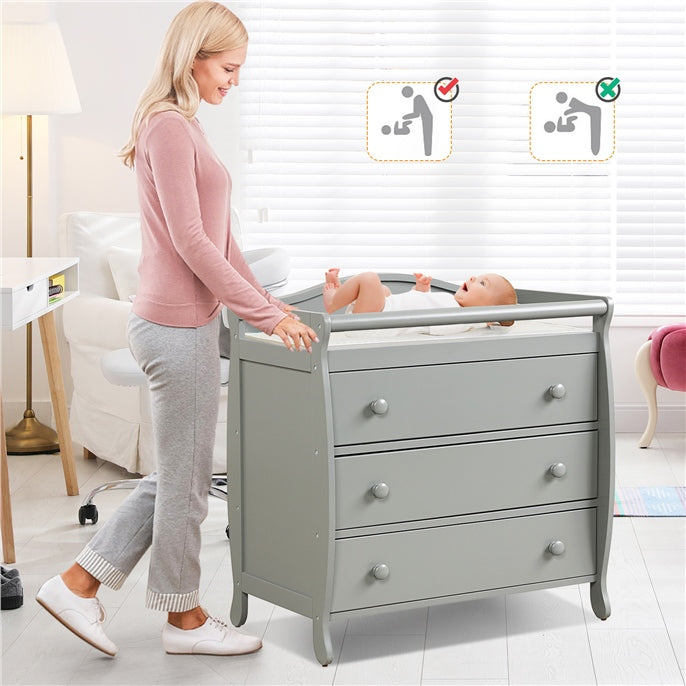 Baby Changing Table Infant Diaper with 3 Drawers and Safety Belt, Gray Changing Tables at Gallery Canada