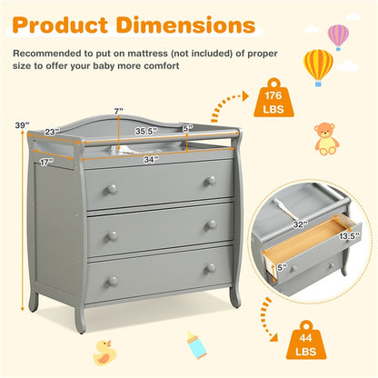 Baby Changing Table Infant Diaper with 3 Drawers and Safety Belt, Gray Changing Tables at Gallery Canada