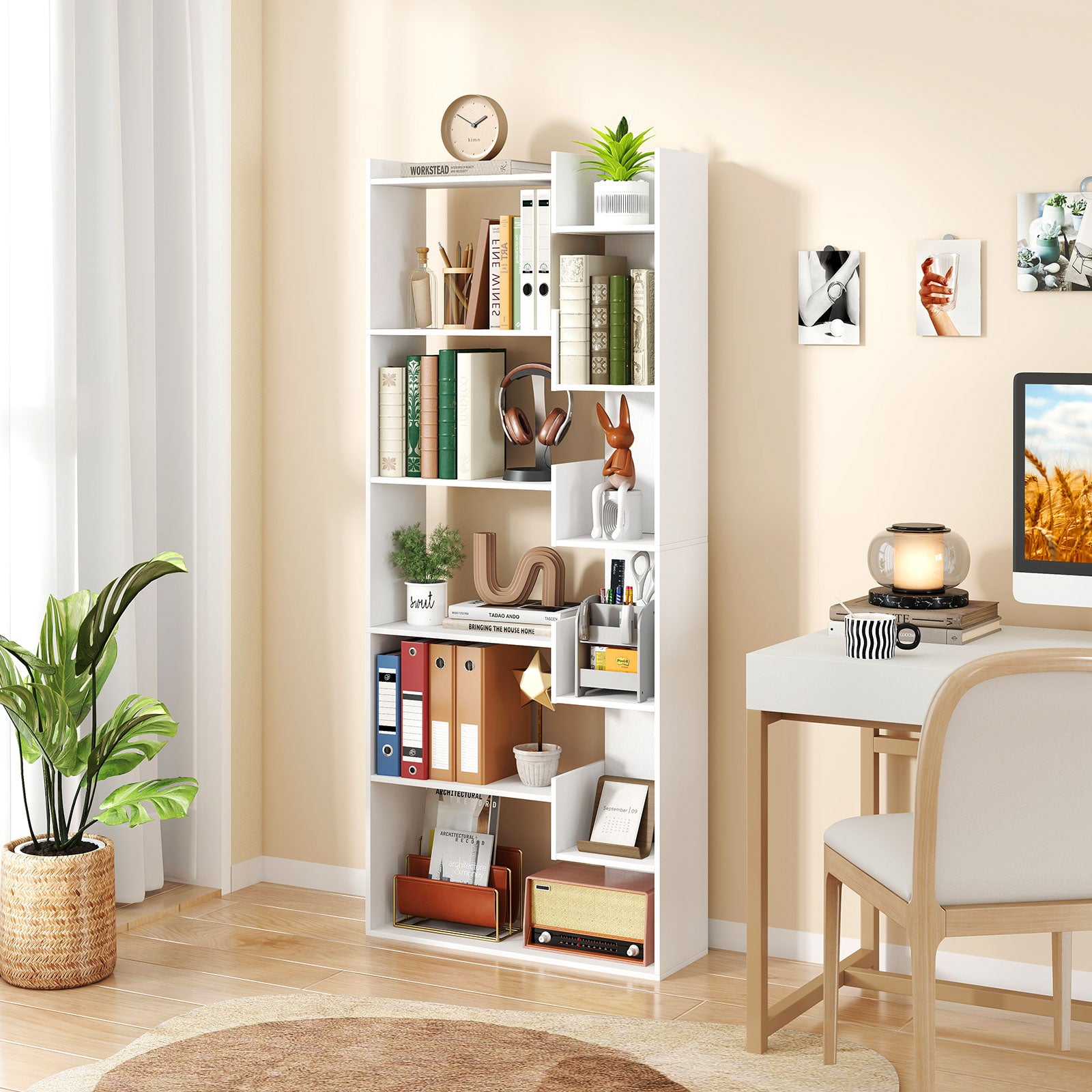 6-Tier Bookshelf Wooden Bookcase with 2 Anti-Tipping Kits Open Display Shelf, White Bookcases at Gallery Canada