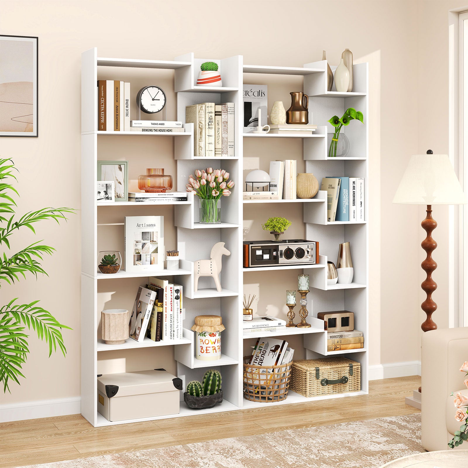 6-Tier Bookshelf Wooden Bookcase with 2 Anti-Tipping Kits Open Display Shelf, White Bookcases at Gallery Canada