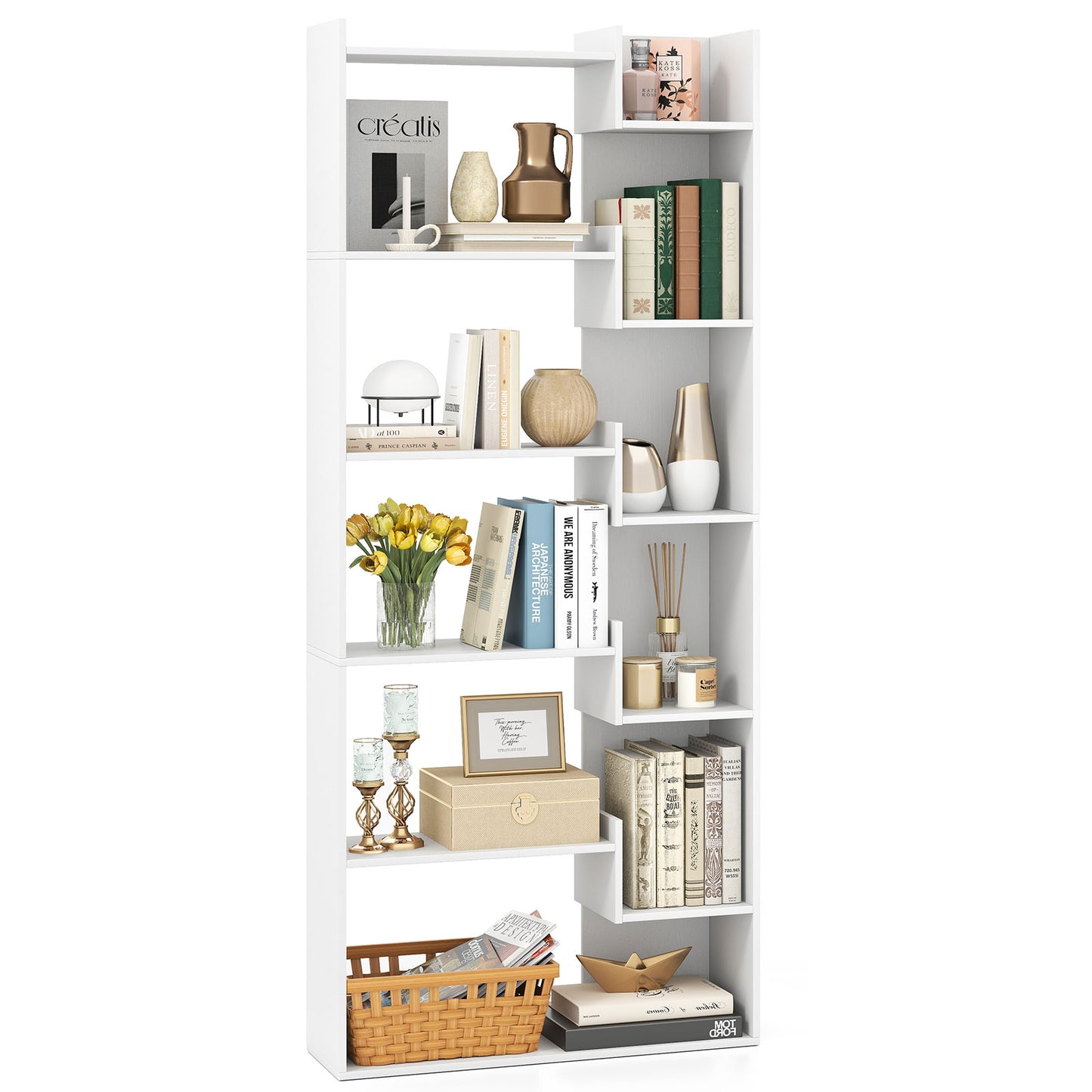 6-Tier Bookshelf Wooden Bookcase with 2 Anti-Tipping Kits Open Display Shelf, White Bookcases at Gallery Canada