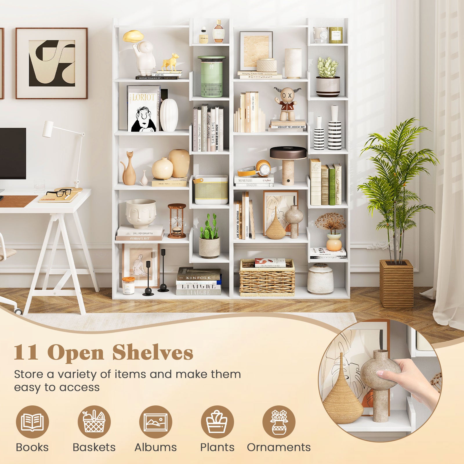 6-Tier Bookshelf Wooden Bookcase with 2 Anti-Tipping Kits Open Display Shelf, White Bookcases at Gallery Canada