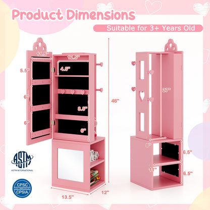 Princess Vanity Table and Stool Set Freestanding Jewelry Cabinet Armoire with Full-Length Mirror, Pink Kids Vanities at Gallery Canada