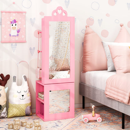 Princess Vanity Table and Stool Set Freestanding Jewelry Cabinet Armoire with Full-Length Mirror, Pink Kids Vanities at Gallery Canada