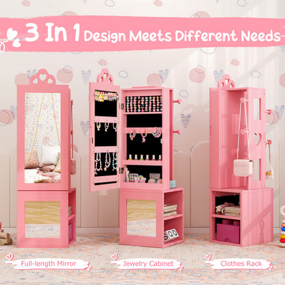 Princess Vanity Table and Stool Set Freestanding Jewelry Cabinet Armoire with Full-Length Mirror, Pink Kids Vanities at Gallery Canada