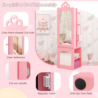 Princess Vanity Table and Stool Set Freestanding Jewelry Cabinet Armoire with Full-Length Mirror, Pink Kids Vanities at Gallery Canada