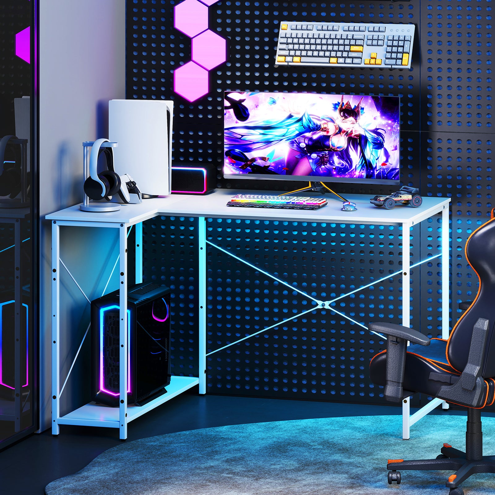 L-shaped 47 Inch Reversible Corner Desk with Adjustable Storage Shelves, White L-Shaped Desks at Gallery Canada