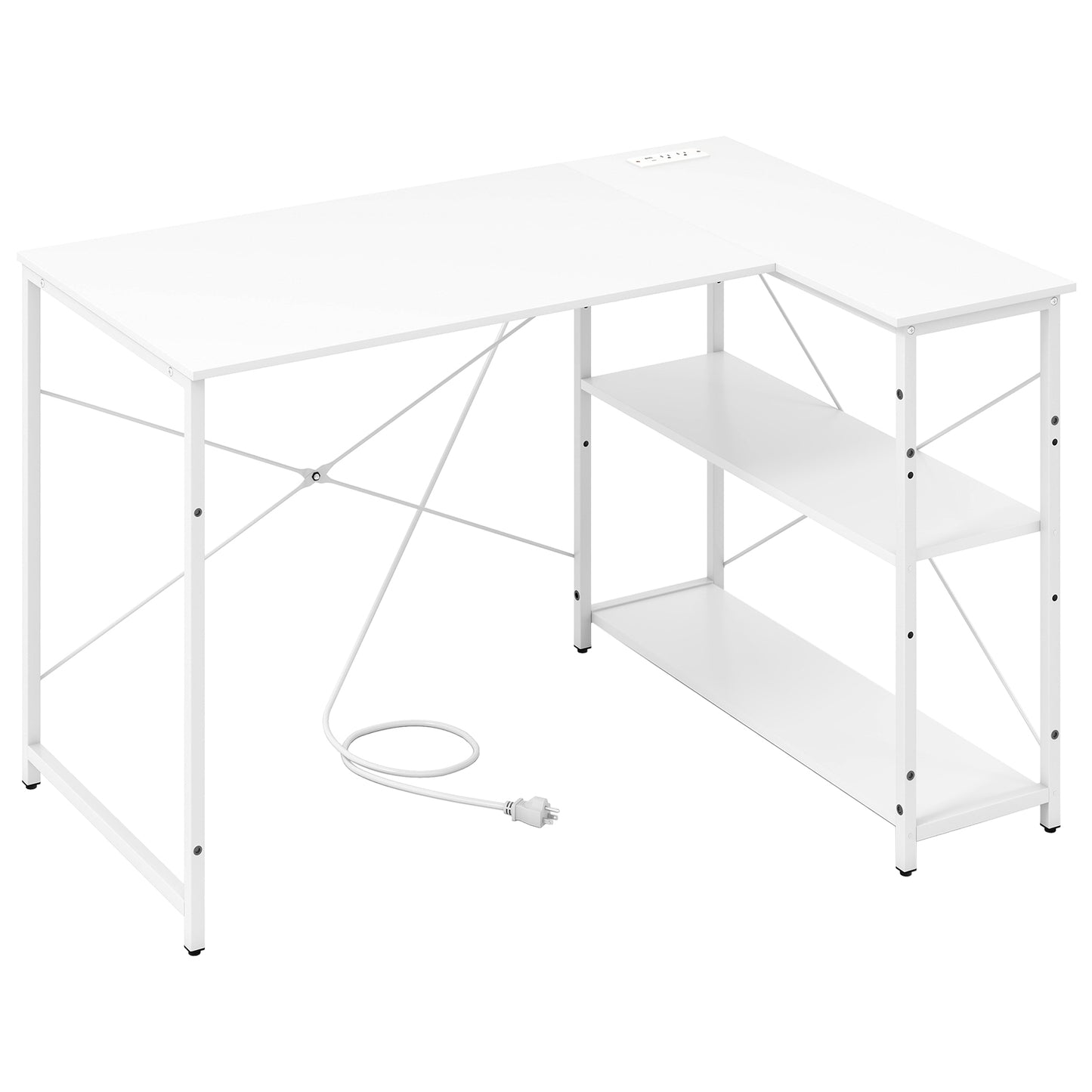 L-Shaped 47 Inch Reversible Corner Desk, Adjustable Storage Shelves, White L-Shaped Desks White at Gallery Canada