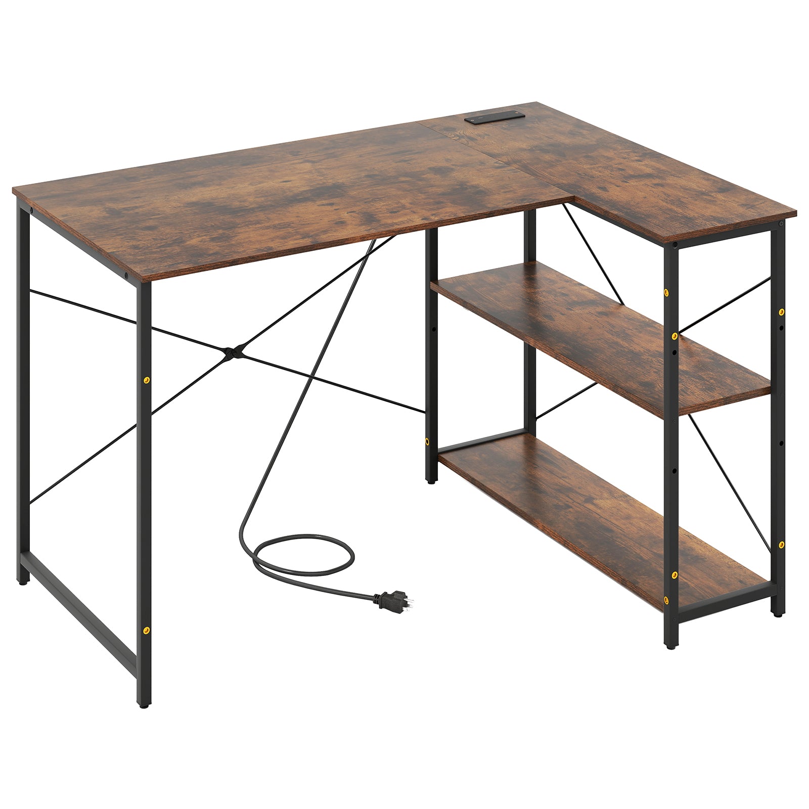 47 Inch L-Shaped Reversible Corner Desk, Adjustable Shelves, Rustic Brown L-Shaped Desks at Gallery Canada
