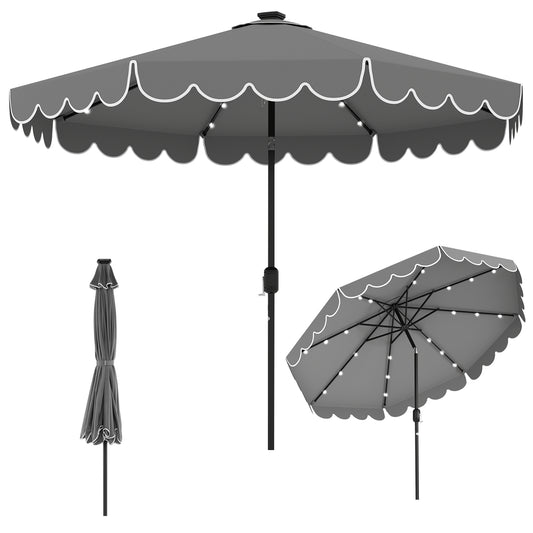10 Feet Solar Patio Umbrella, 24 LED Lights, Gray Outdoor Umbrellas Gray at Gallery Canada