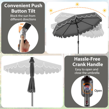 10 Feet Solar Patio Umbrella with 24 LED Lights, Gray Outdoor Umbrellas at Gallery Canada
