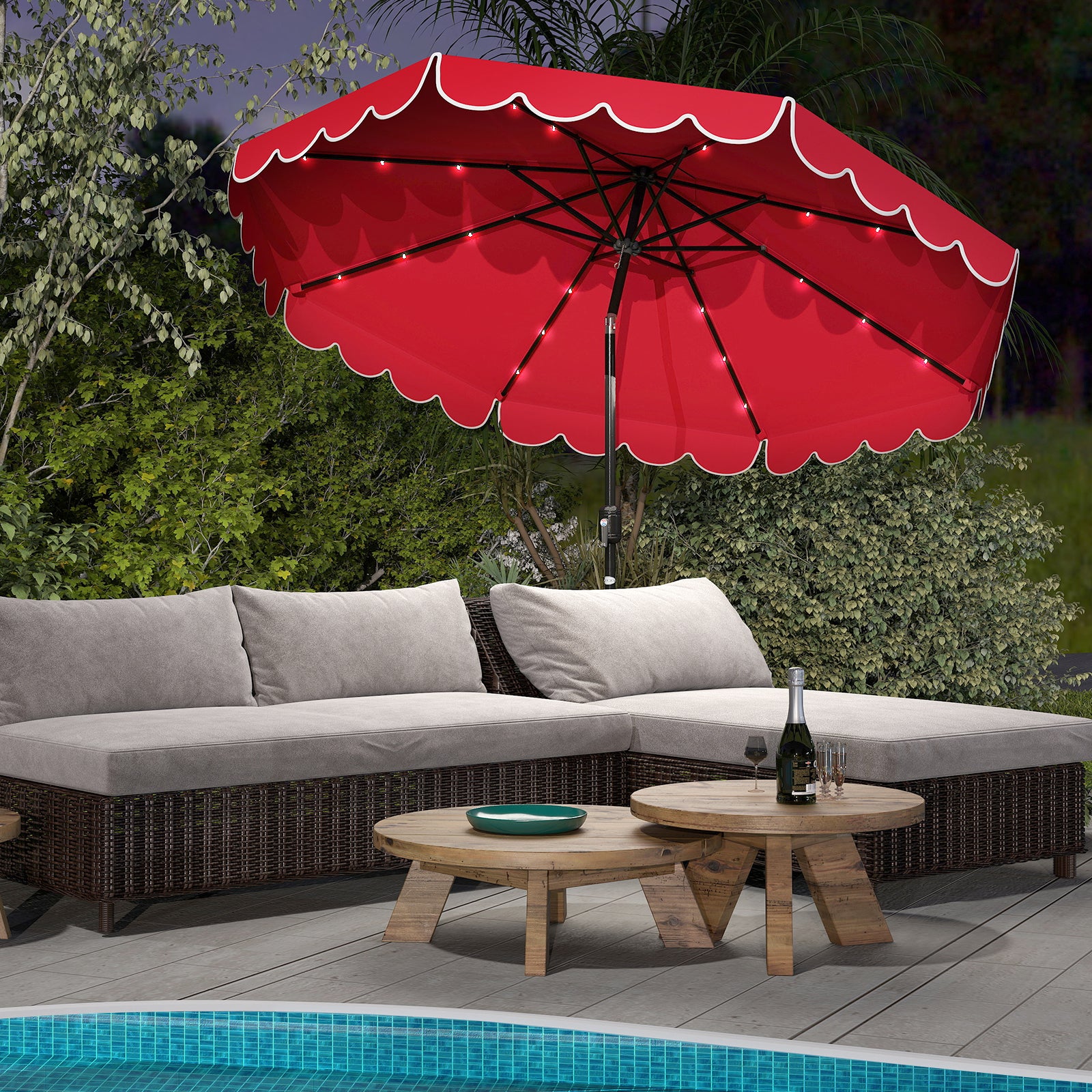 10 Feet Solar Patio Umbrella with 24 LED Lights, Red Outdoor Umbrellas at Gallery Canada