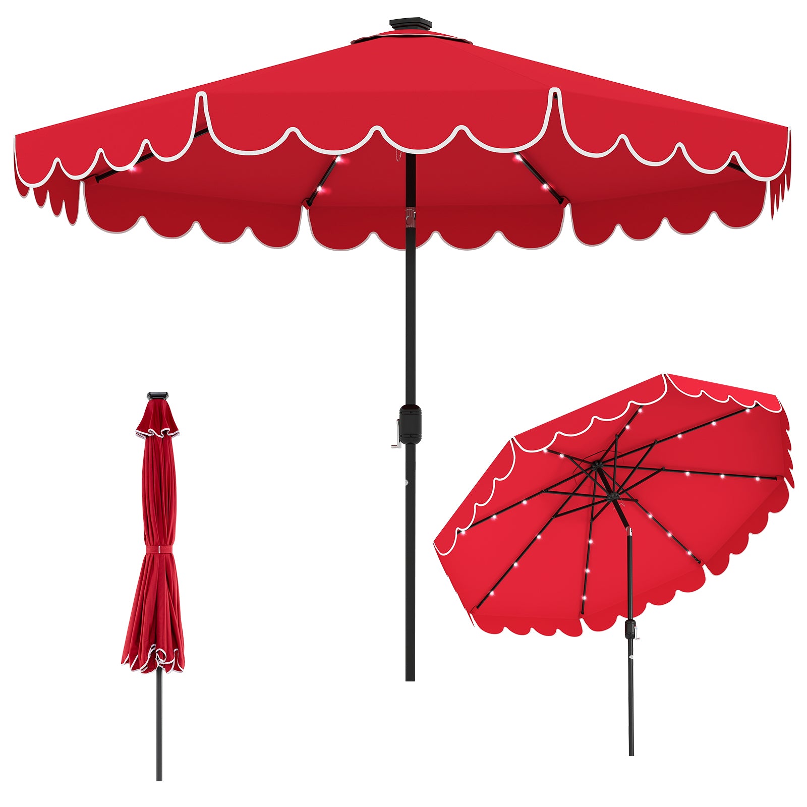 10 Feet Solar Patio Umbrella with 24 LED Lights, Red Outdoor Umbrellas at Gallery Canada