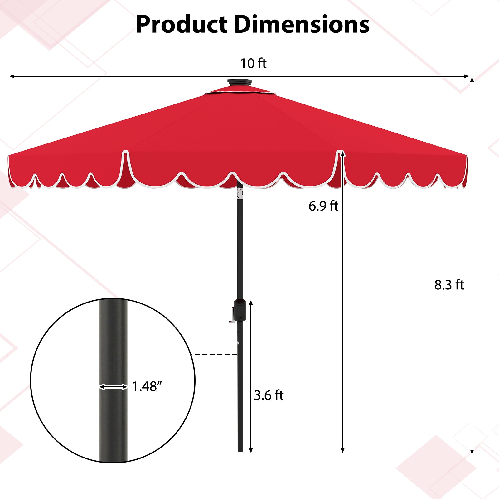 10 Feet Solar Patio Umbrella with 24 LED Lights, Red Outdoor Umbrellas at Gallery Canada