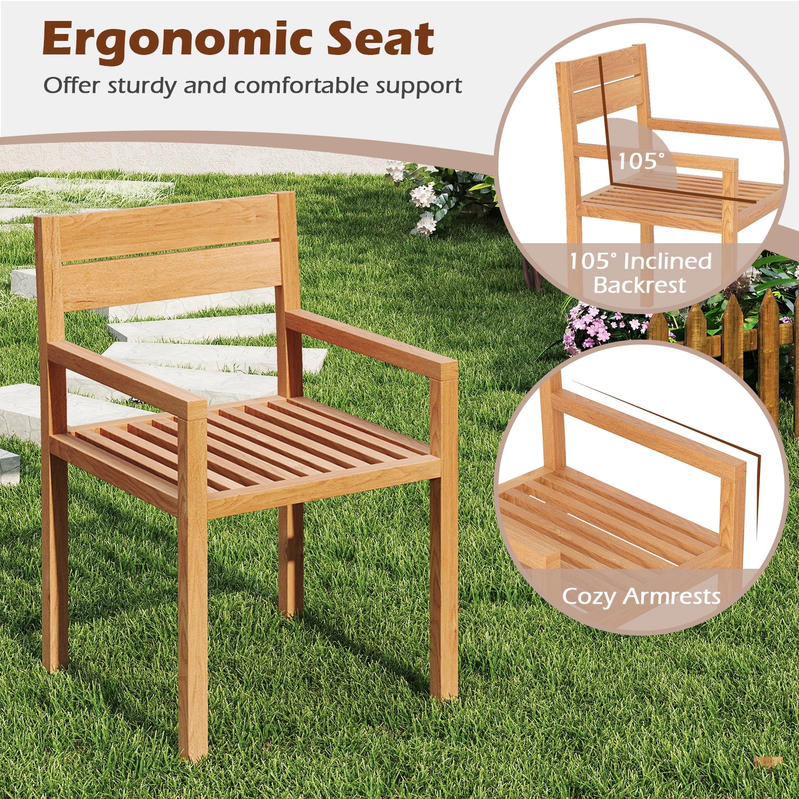 Outdoor Patio Dining Teak Wood Armchair, Natural Patio Dining Chairs at Gallery Canada