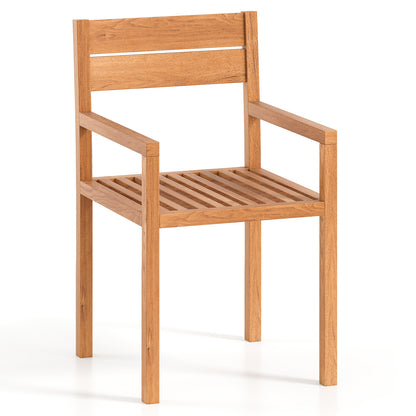 Outdoor Patio Dining Teak Wood Armchair, Natural