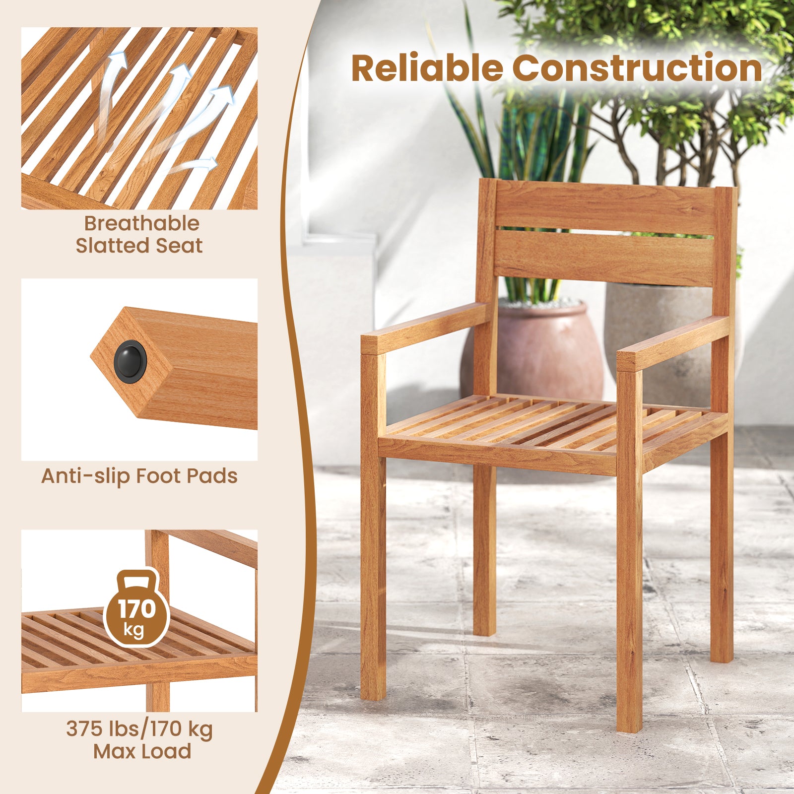 Outdoor Patio Dining Teak Wood Armchair, Natural Patio Dining Chairs at Gallery Canada