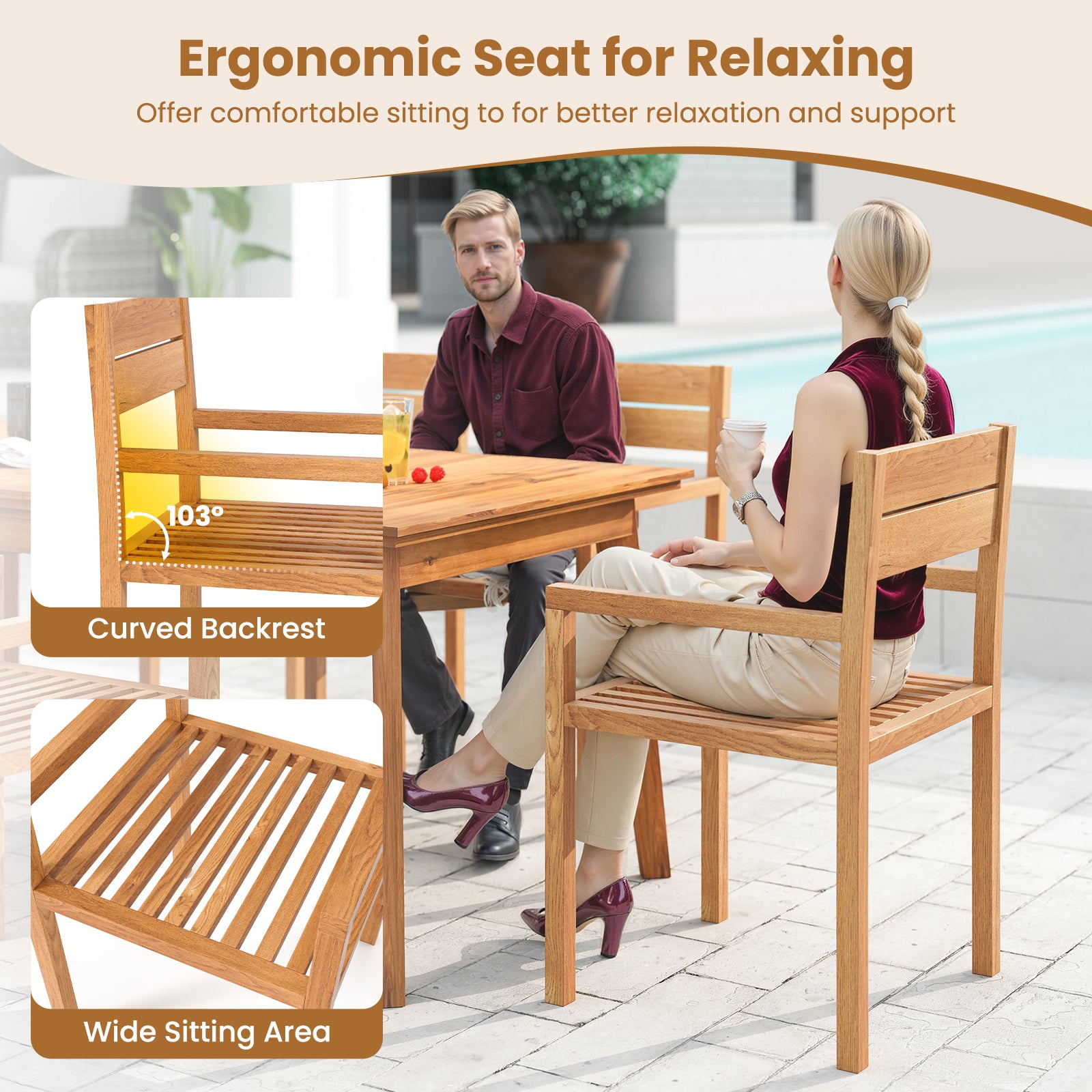 Outdoor Patio Dining Teak Wood Armchair, Natural Patio Dining Chairs at Gallery Canada