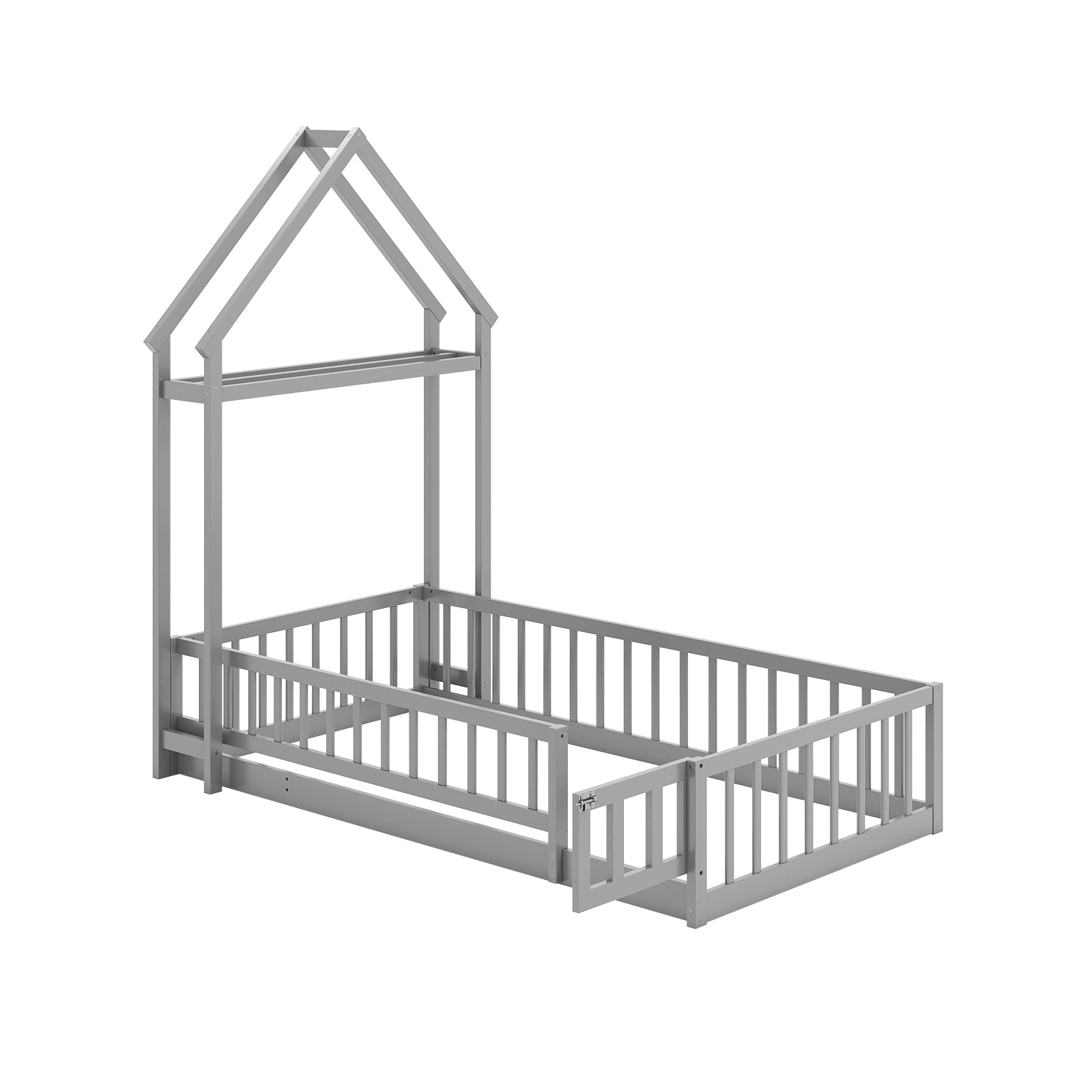 Twin Size House Floor Bed with House-shaped Headboard, Gray Simple Bed Frame at Gallery Canada