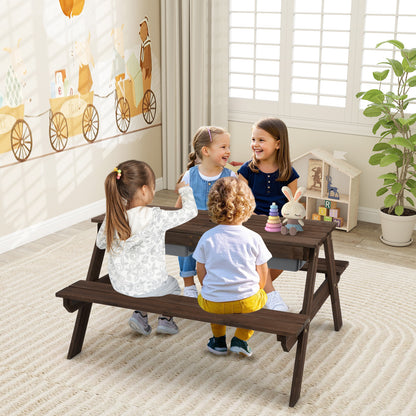 3-in-1 Kids Outdoor Picnic Water Sand Table with Removable Umbrella and Boxes, Coffee Kids Table & Chair Sets at Gallery Canada