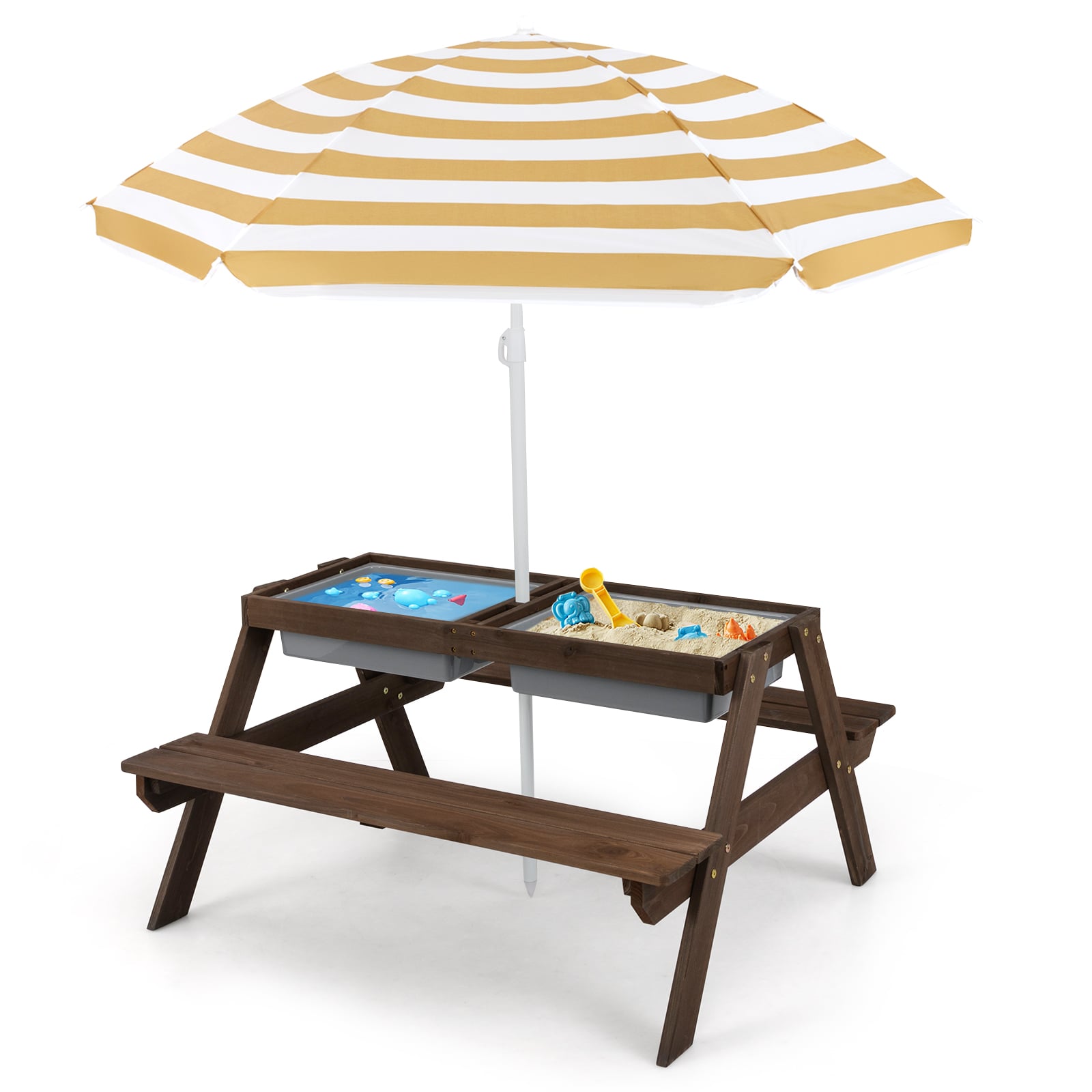 3-In-1 Kids Outdoor Picnic Water Sand Table, Coffee Kids Table & Chair Sets Coffee at Gallery Canada