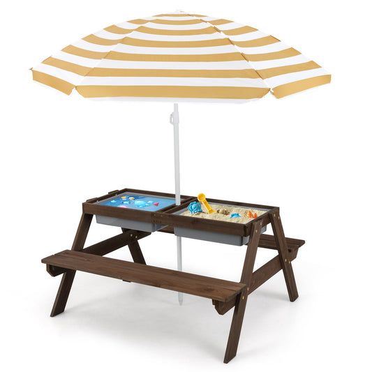 3-In-1 Kids Outdoor Picnic Water Sand Table, Coffee Kids Table & Chair Sets Coffee at Gallery Canada