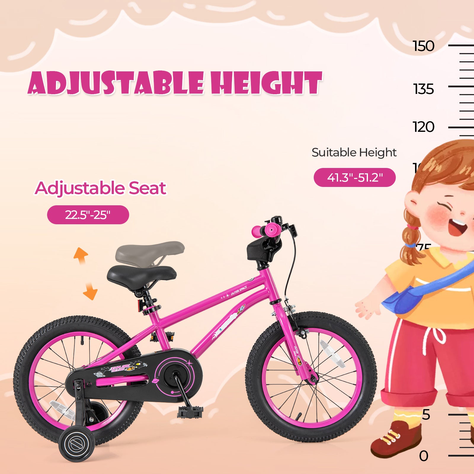 16-Inch Kids Bike for 4-7 Years Old Adjustable with Removable Training Wheels-16 inches, Pink Kids Bike at Gallery Canada