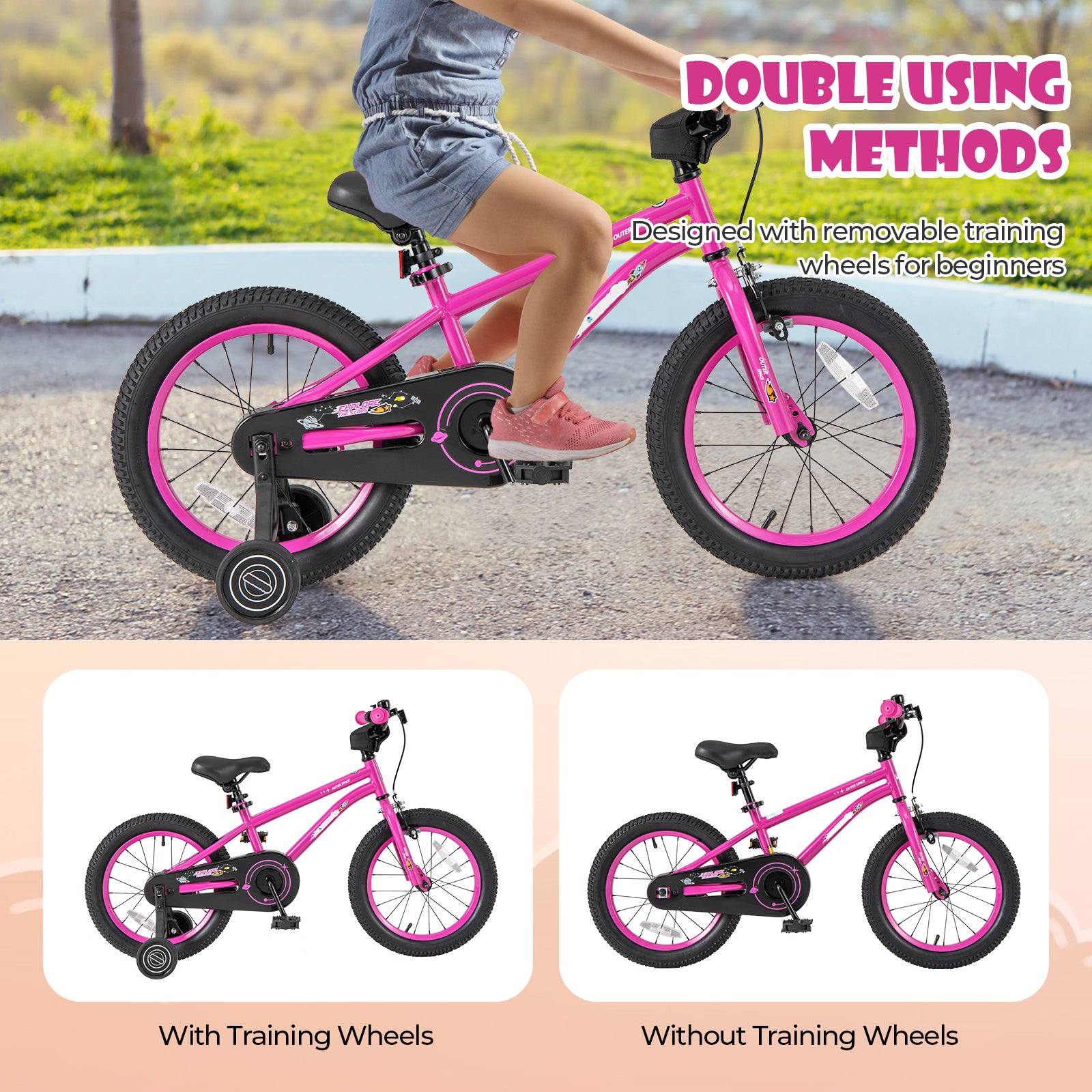 16-Inch Kids Bike for 4-7 Years Old Adjustable with Removable Training Wheels-16 inches, Pink Kids Bike at Gallery Canada