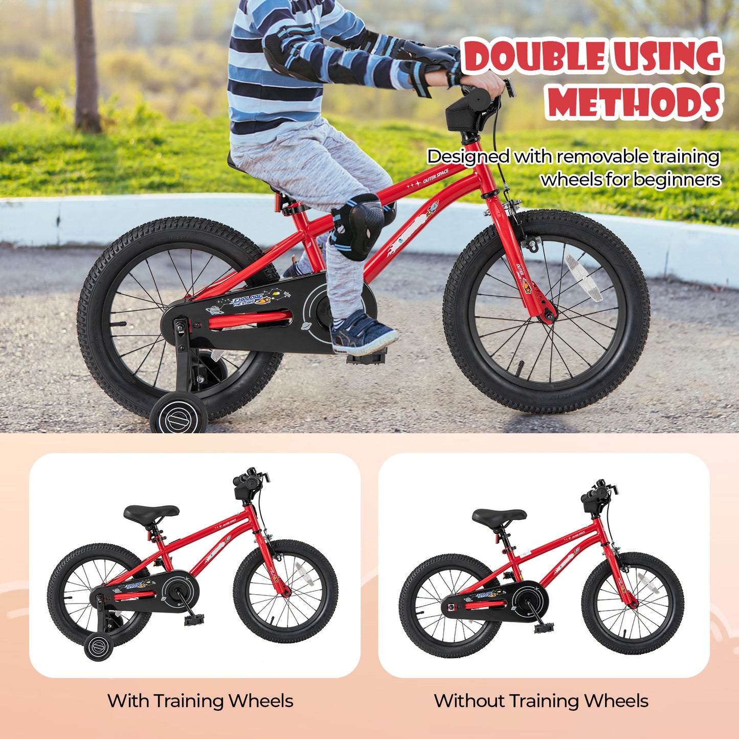 16-Inch Kids Bike Ages 4-7 with Handbrake and Coaster Brake and Bell Ring-16 inches, Red Kids Bike at Gallery Canada